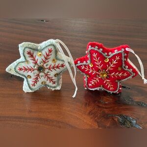 Felt Festive Snowflake Shaped Holiday Ornaments - Red and White - 2